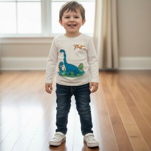 Kids Long Sleeve Dinosaur Tee - White and Green